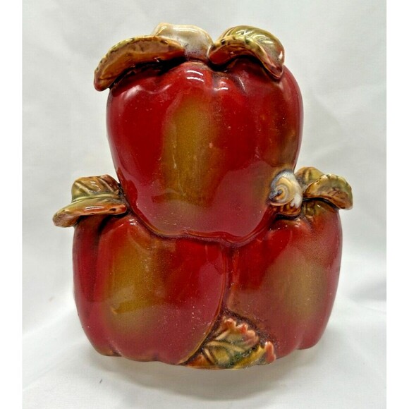 VTG Glazed Ceramic Standing Paper Towel Holder~ Red Apples~ Country Farm Counter - Picture 2 of 9